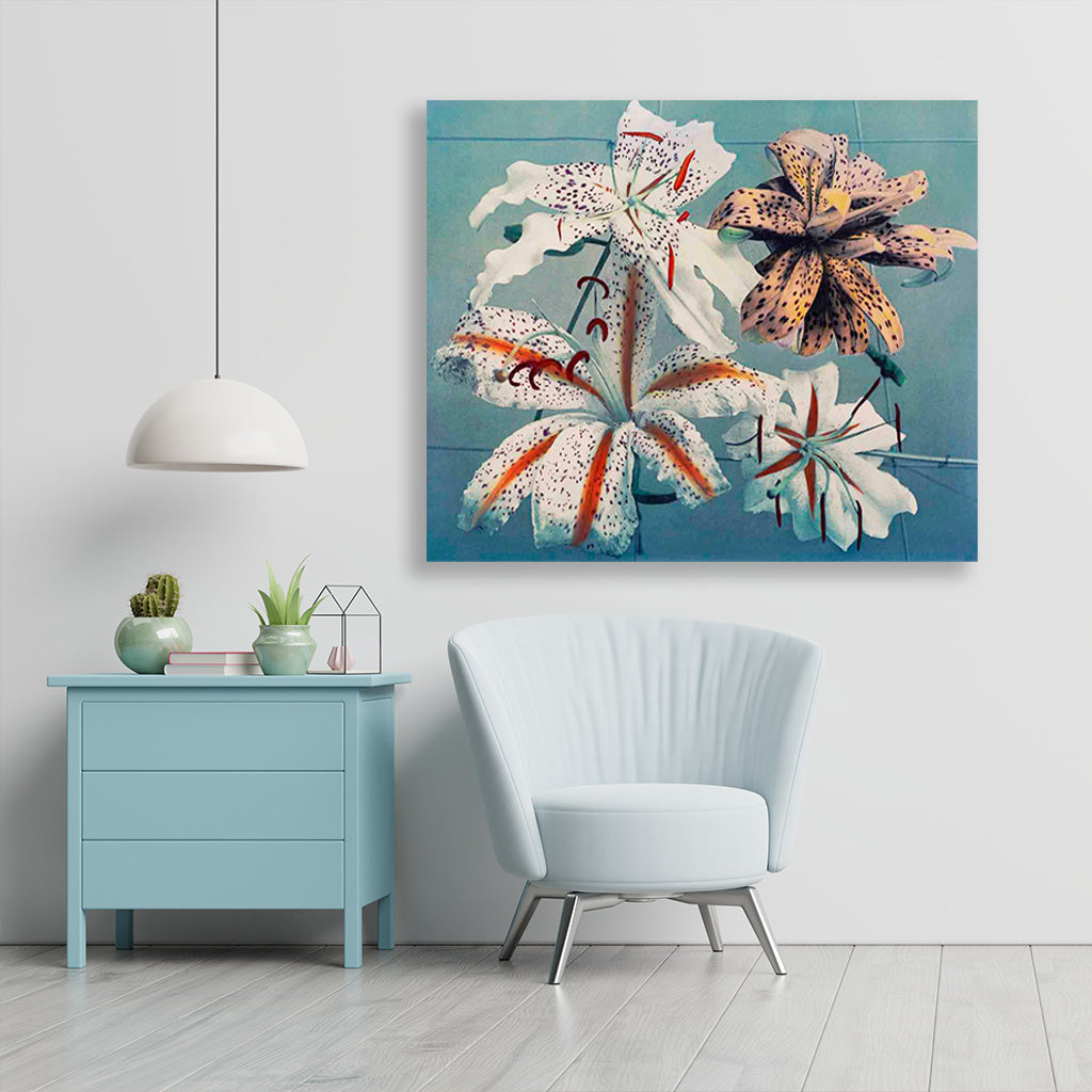 Lily, hand–colored collotype II painting 6 : 5 Horizontal Premium Wall Art Canvas by MeriDeewar