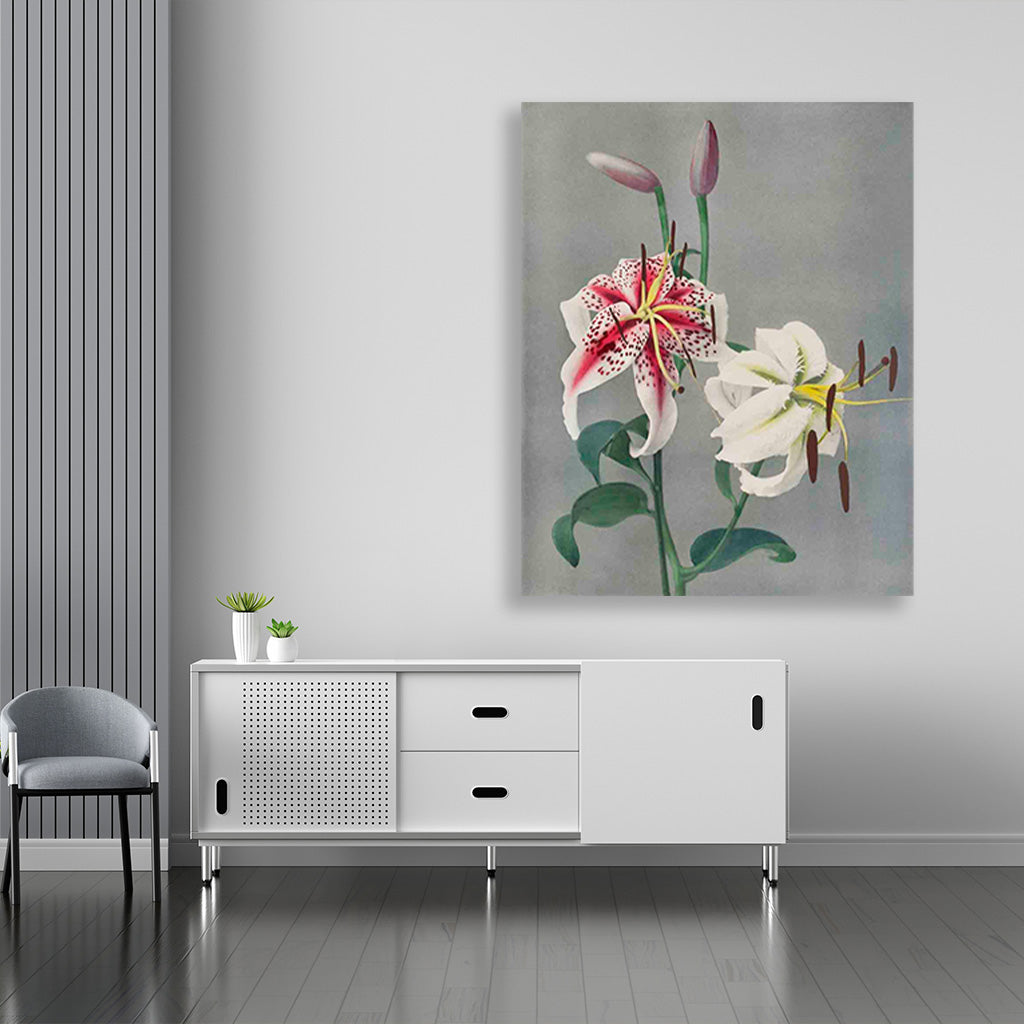 Lily Japanese Flowers painting 4 :5 Vertical Premium Wall Art Canvas by MeriDeewar