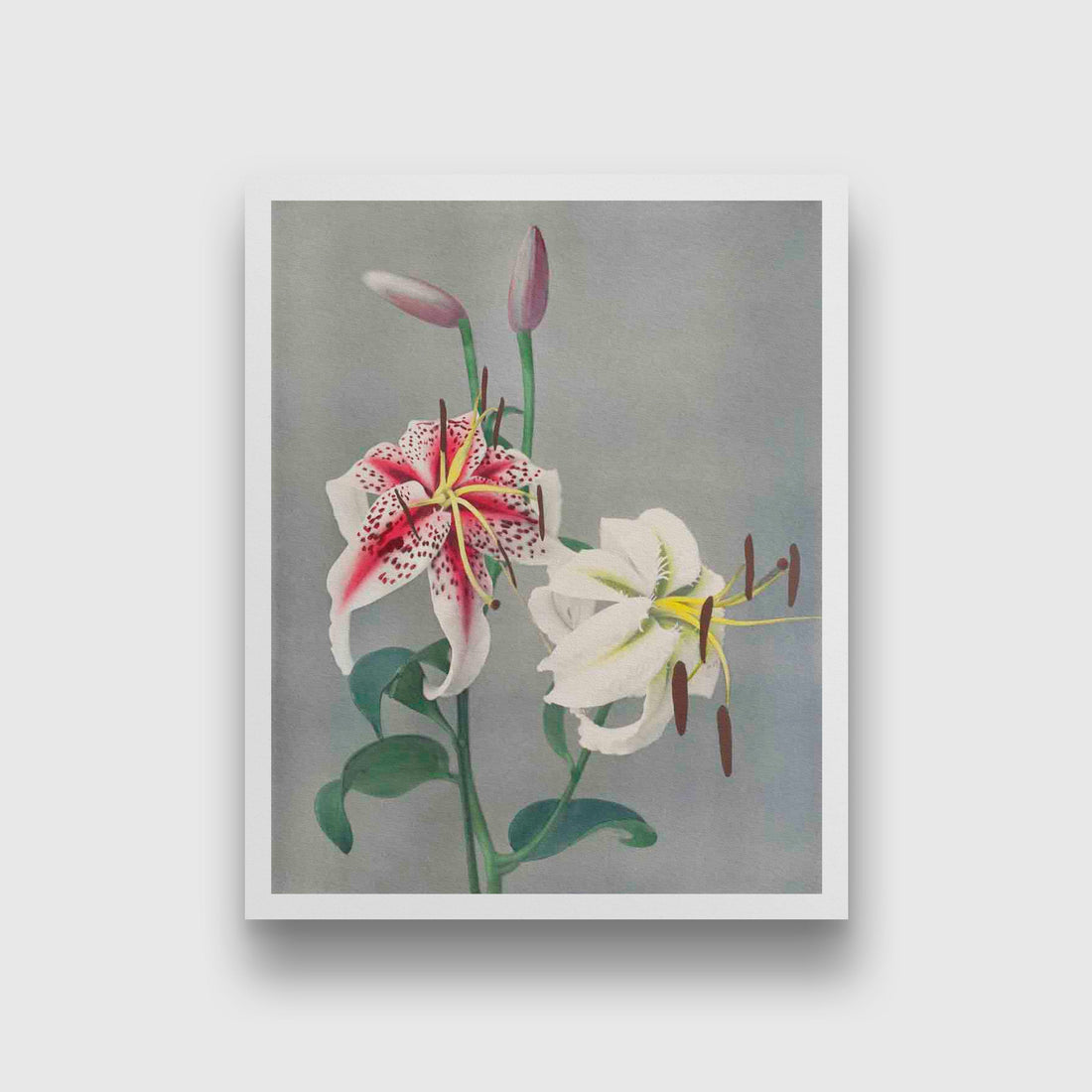Lily Japanese Flowers painting 4 :5 Vertical Premium Wall Art Canvas by MeriDeewar