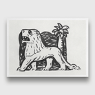 Lion stands in front of a palm tree Painting 3 : 2 Horizontal Premium Wall Art Canvas by MeriDeewar