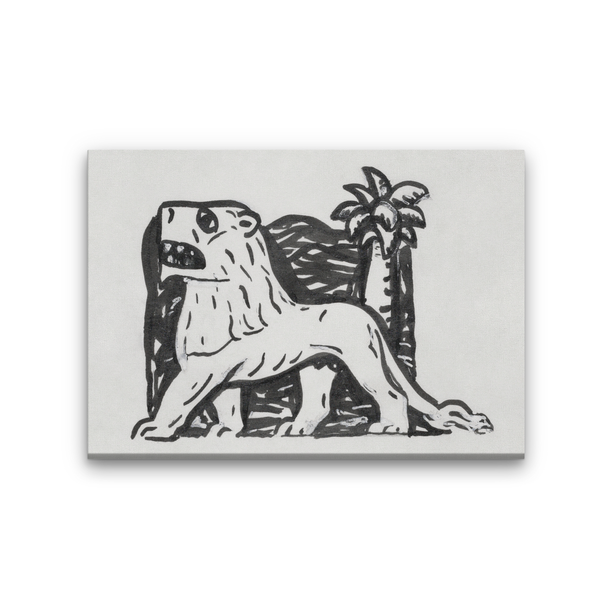Lion stands in front of a palm tree Painting 3 : 2 Horizontal Premium Wall Art Canvas by MeriDeewar