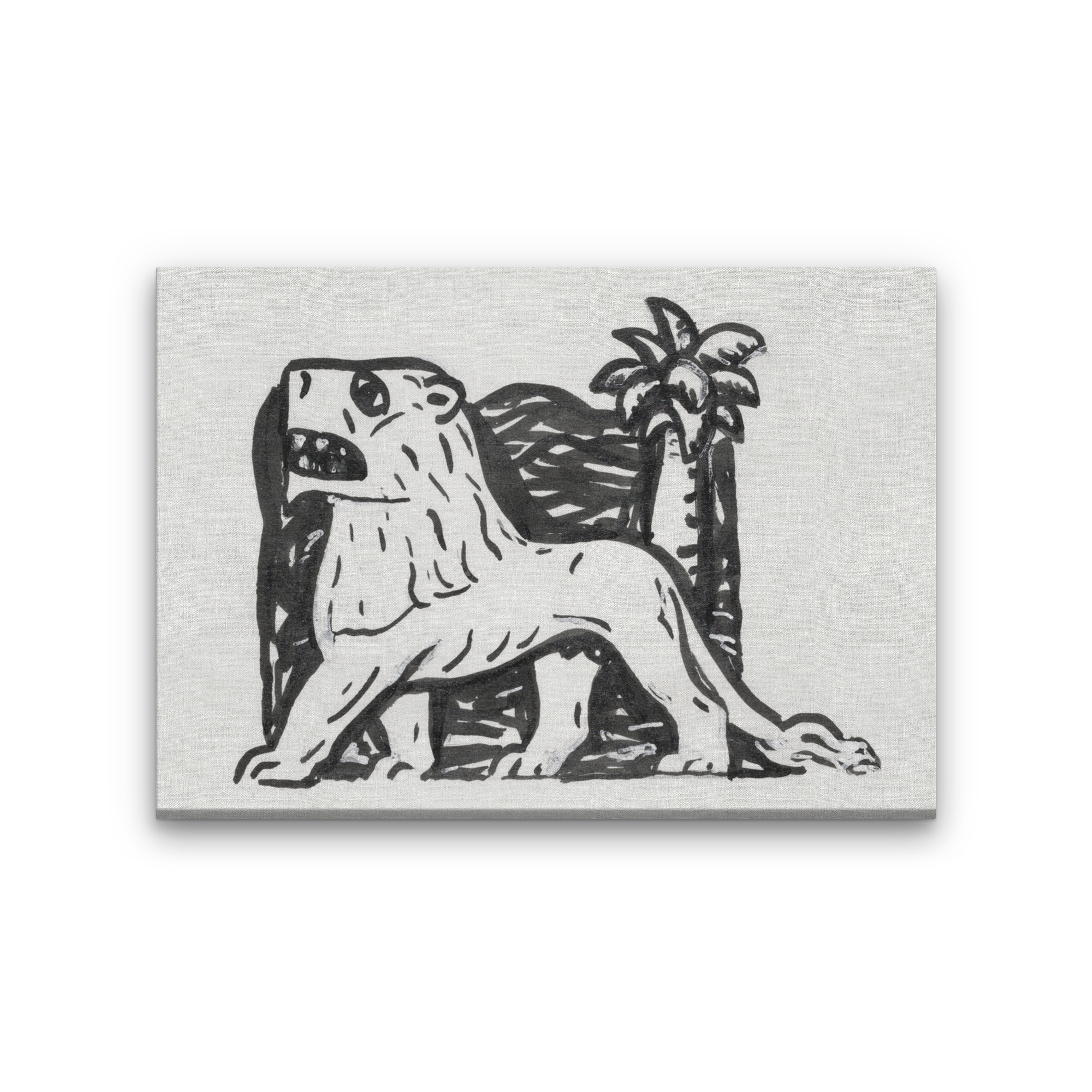 Lion stands in front of a palm tree Painting 3 : 2 Horizontal Premium Wall Art Canvas by MeriDeewar