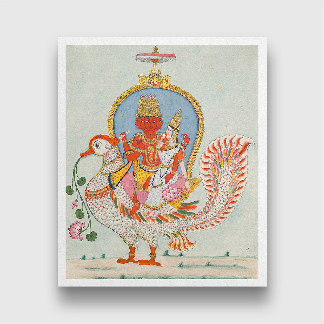 Lord Brahmā and Goddess Sarasvatī Painting 5 : 6 Vertical Premium Wall Art Canvas by MeriDeewar