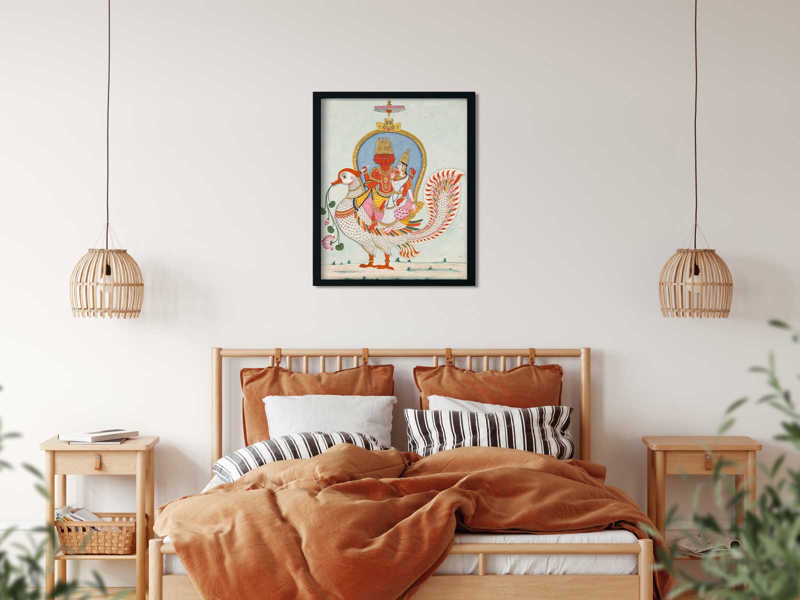 Lord Brahmā and Goddess Sarasvatī Painting 5 : 6 Vertical Premium Wall Art Canvas by MeriDeewar
