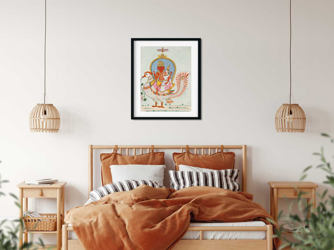 Lord Brahmā and Goddess Sarasvatī Painting 5 : 6 Vertical Premium Wall Art Canvas by MeriDeewar