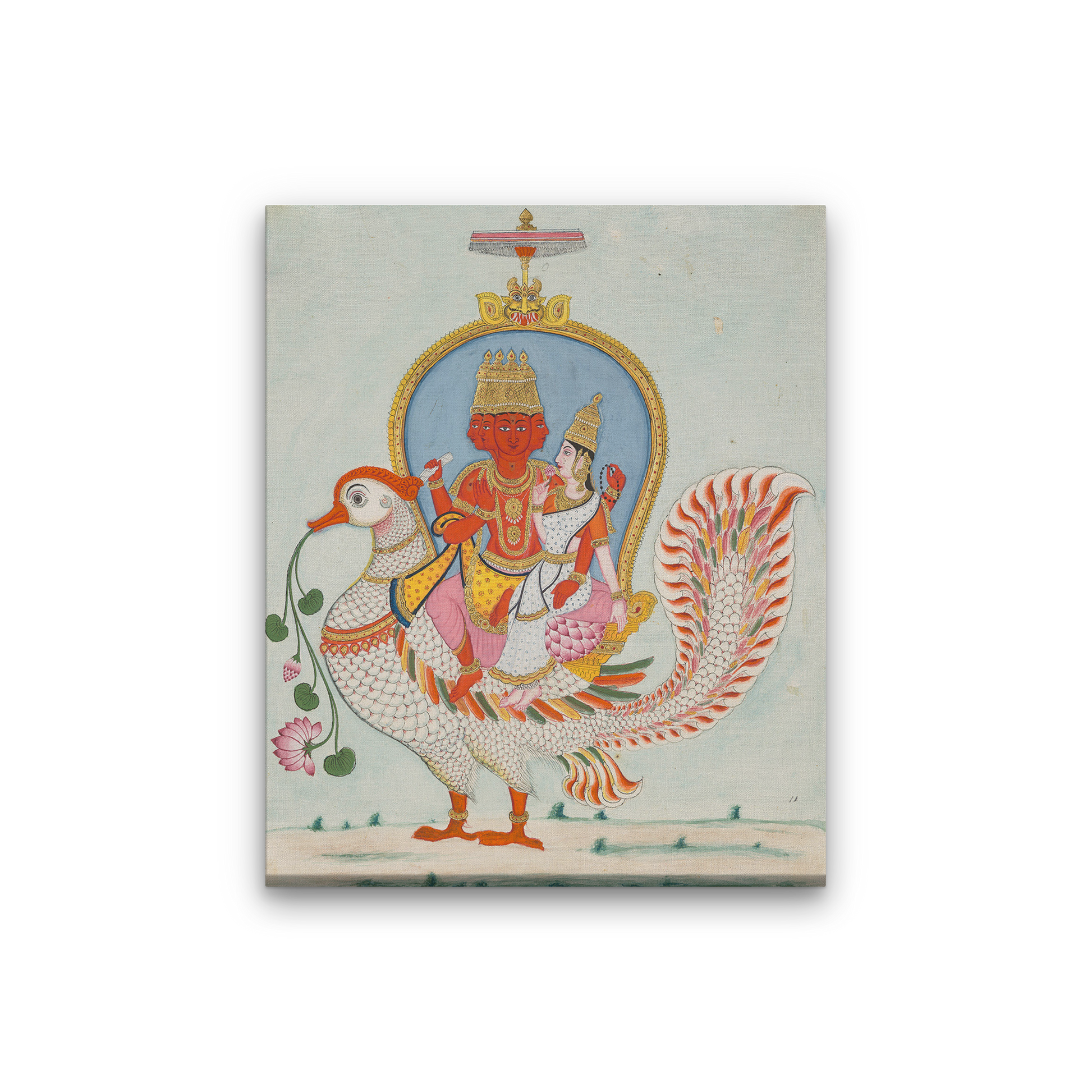 Lord Brahmā and Goddess Sarasvatī Painting 5 : 6 Vertical Premium Wall Art Canvas by MeriDeewar