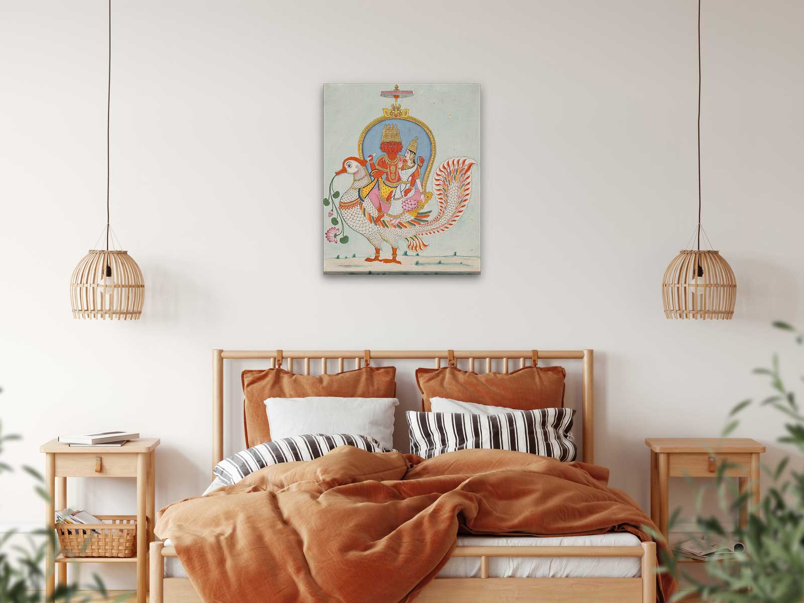 Lord Brahmā and Goddess Sarasvatī Painting 5 : 6 Vertical Premium Wall Art Canvas by MeriDeewar