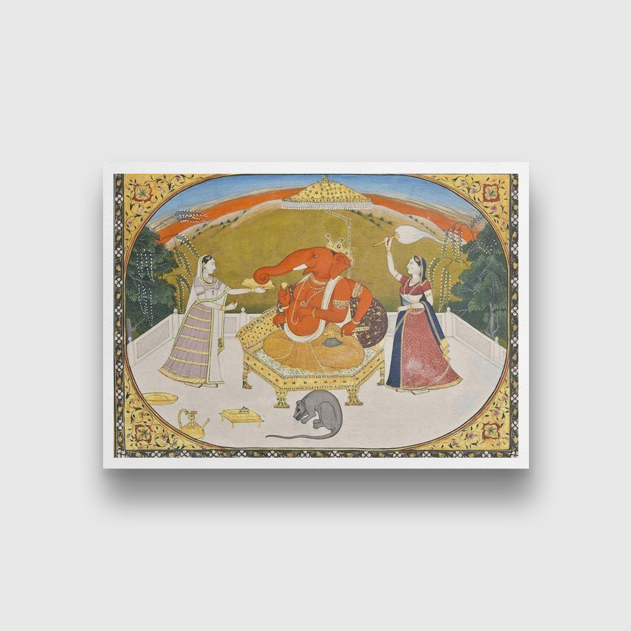 Lord Ganesh With Devotees Painting - Meri Deewar 3 : 2 Horizontal Premium Wall Art Canvas by MeriDeewar