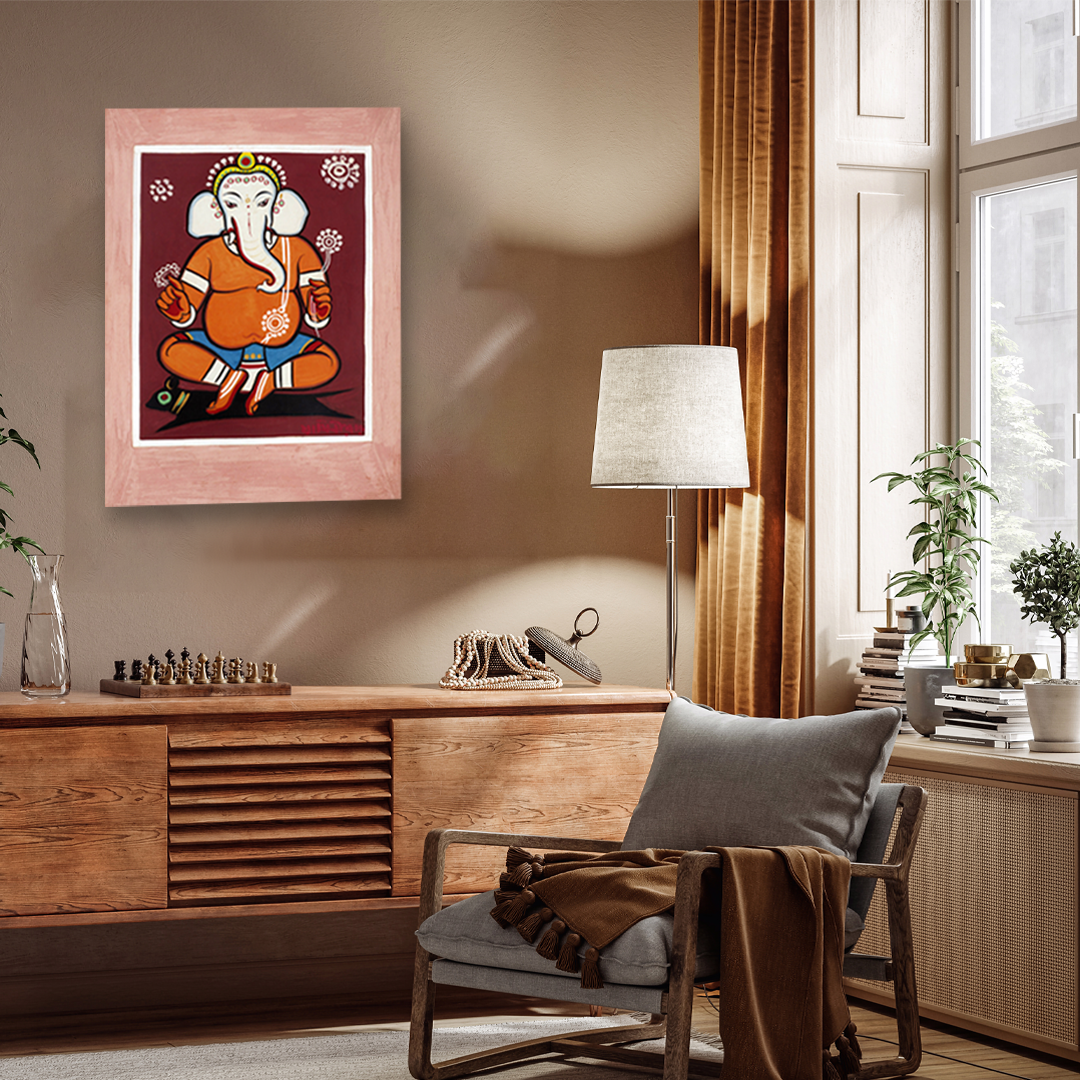 Lord Ganesha Painting 3 : 4 Vertical Premium Wall Art Canvas by MeriDeewar