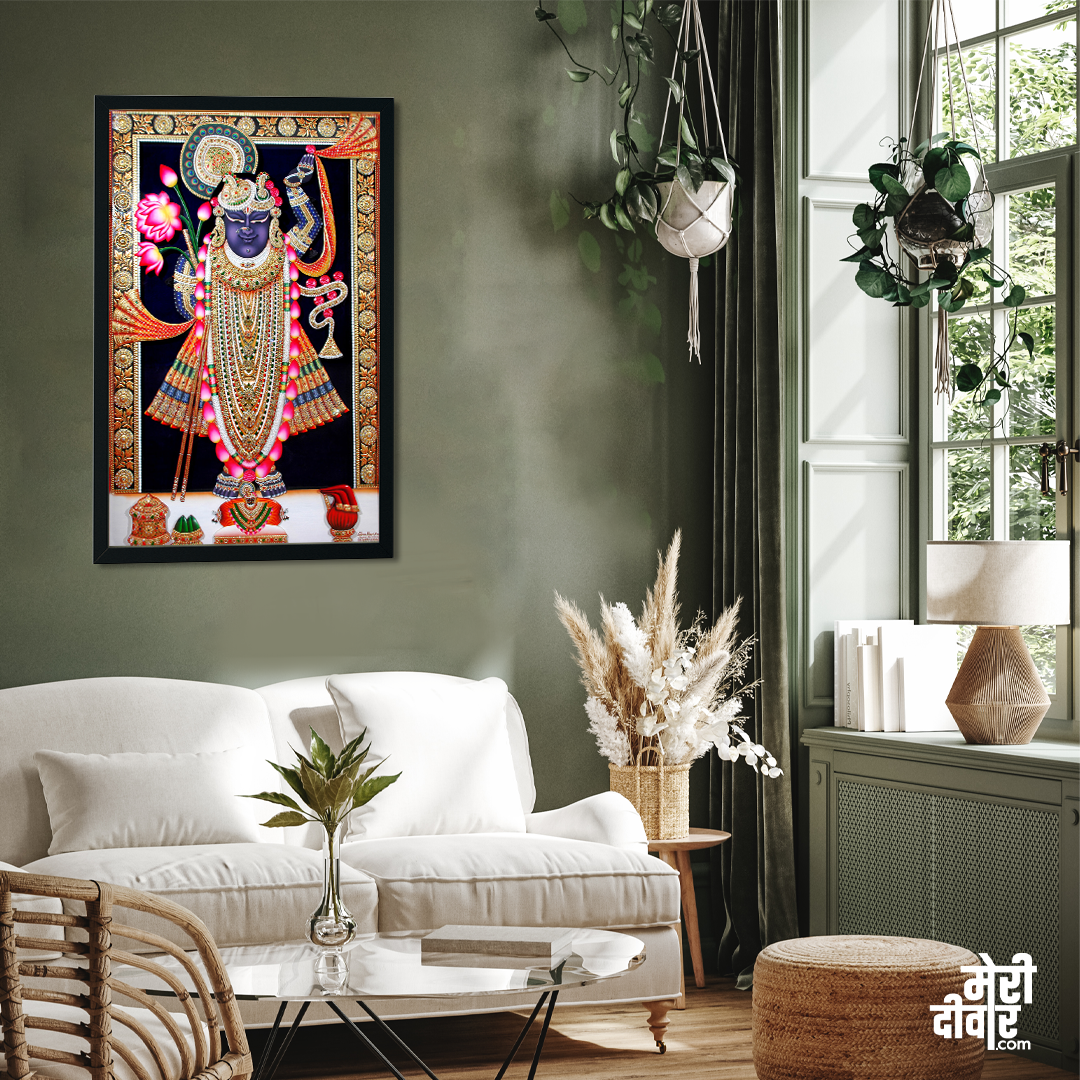 Lord Shrinath ji Shri Krishna Wall Painting 2 : 3 Vertical Premium Wall Art Canvas by MeriDeewar