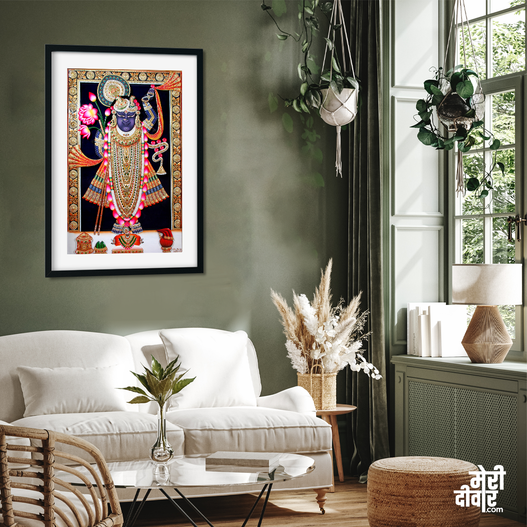 Lord Shrinath ji Shri Krishna Wall Painting 2 : 3 Vertical Premium Wall Art Canvas by MeriDeewar