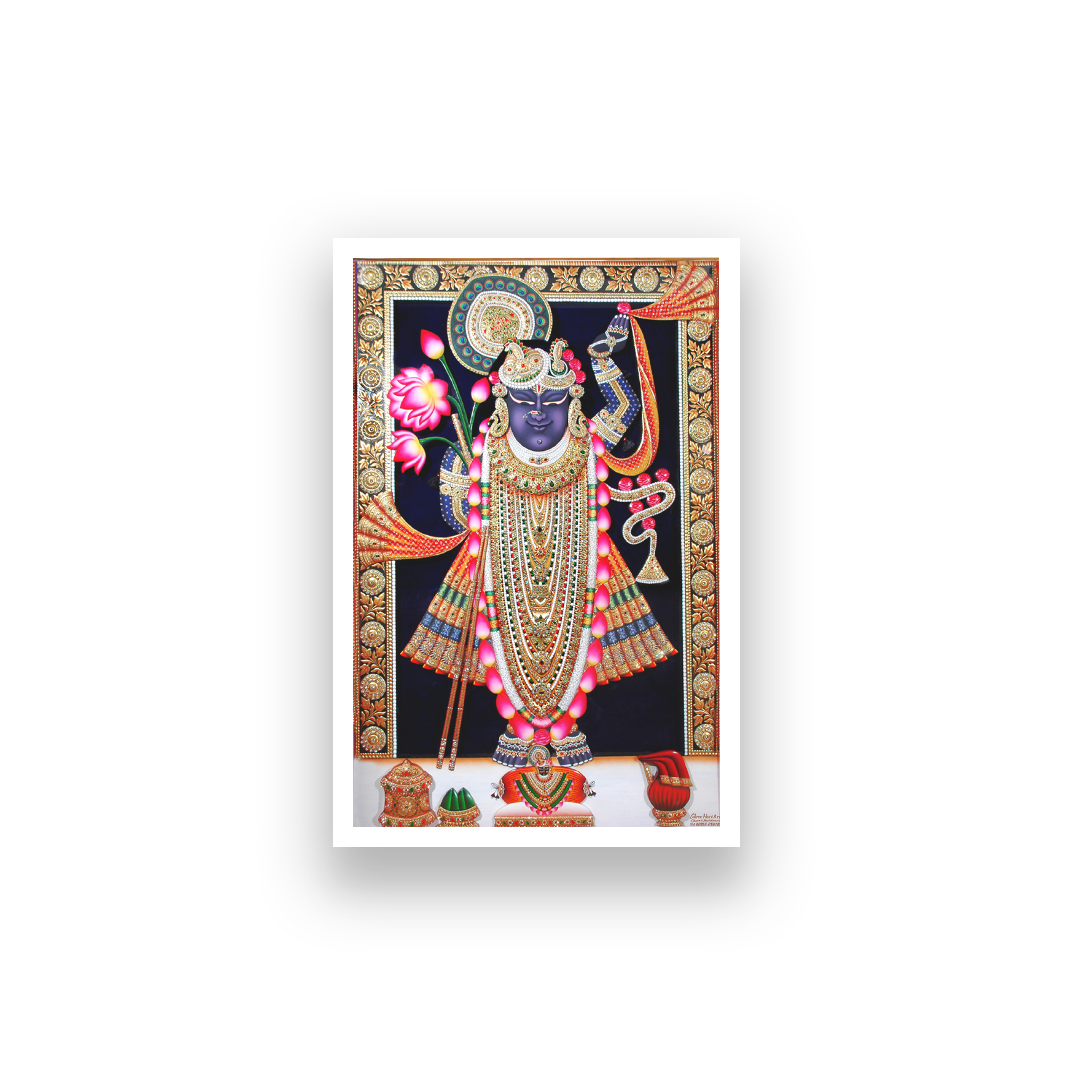 Lord Shrinath ji Shri Krishna Wall Painting 2 : 3 Vertical Premium Wall Art Canvas by MeriDeewar