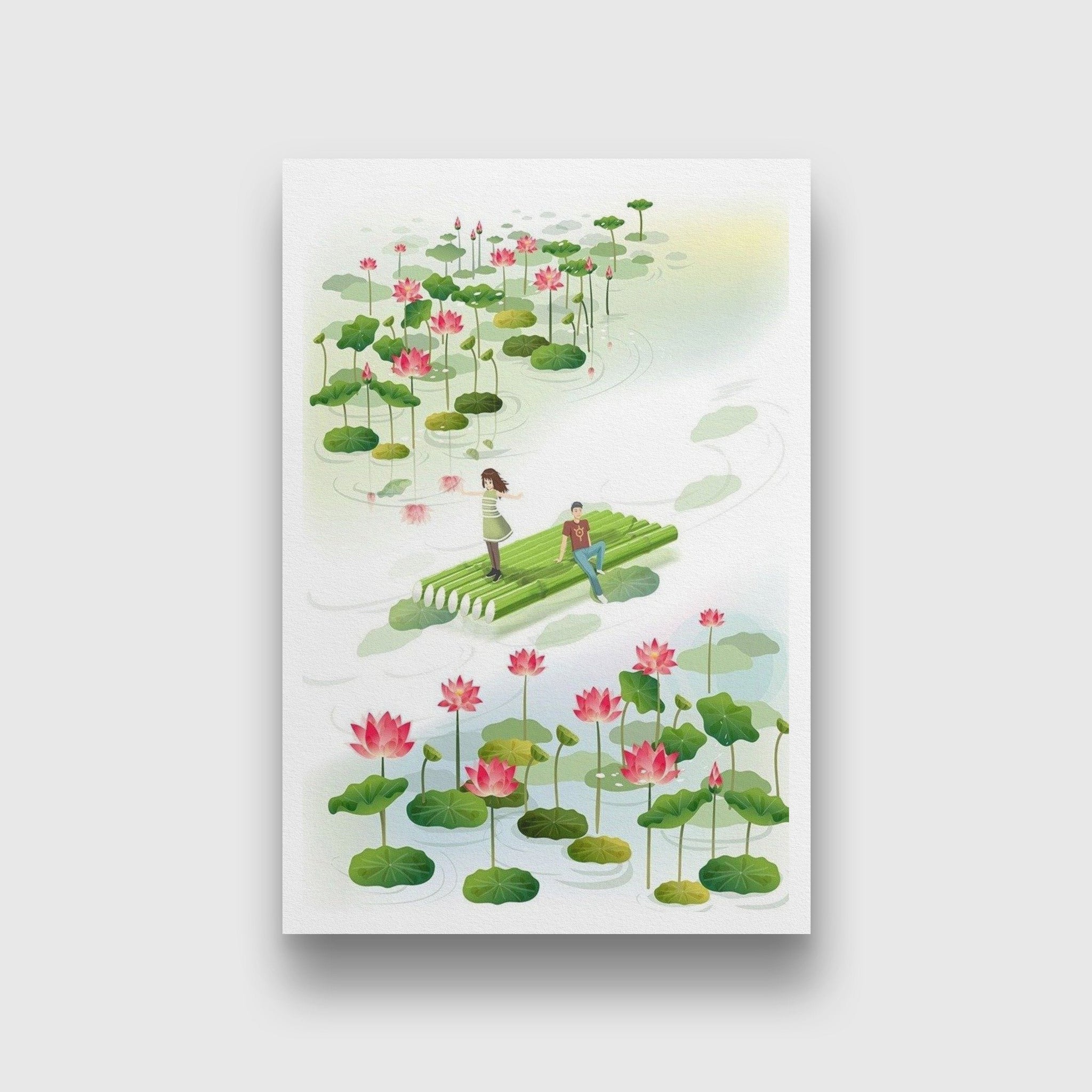 Lotus Garden Painting - Meri Deewar 2 : 3 Vertical Premium Wall Art Canvas by MeriDeewar
