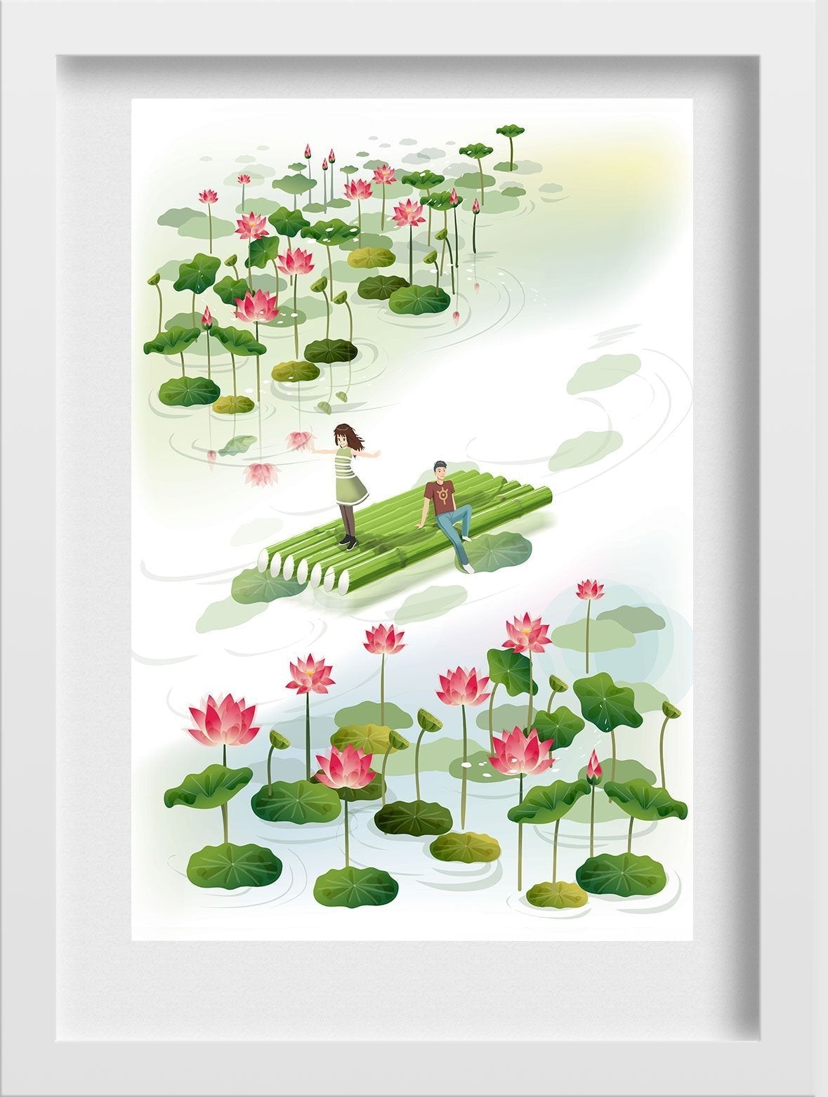 Lotus Garden Painting - Meri Deewar 2 : 3 Vertical Premium Wall Art Canvas by MeriDeewar