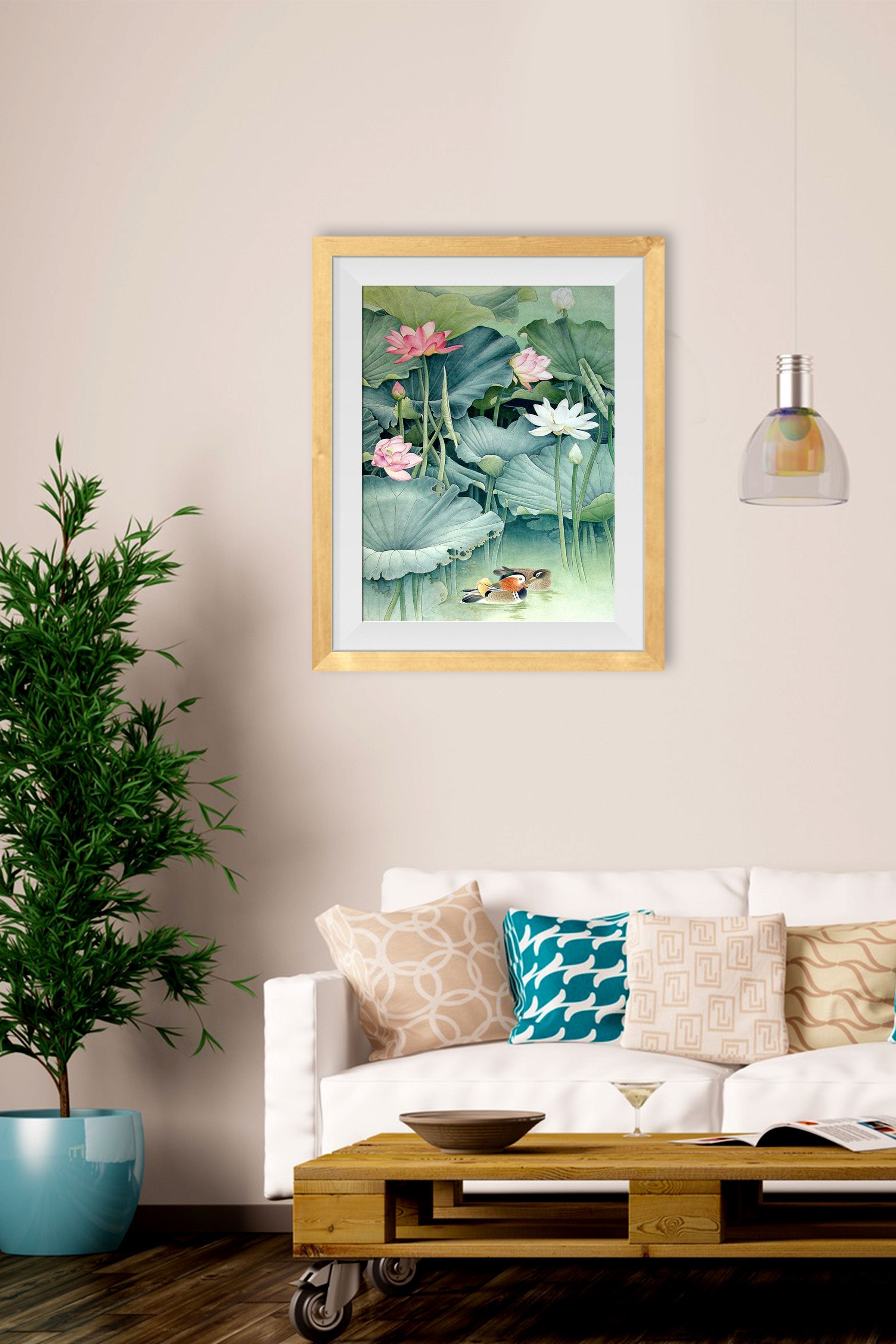 Lotus Garden Painting - Meri Deewar 2 : 3 Vertical Premium Wall Art Canvas by MeriDeewar