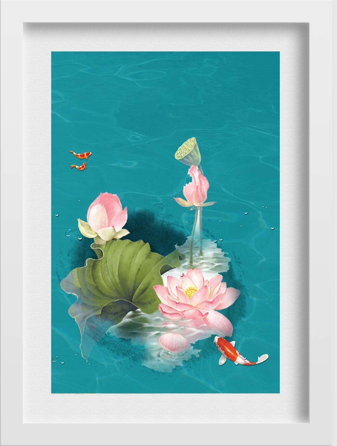 Lotus In Water Painting - Meri Deewar 2 : 3 Vertical Premium Wall Art Canvas by MeriDeewar