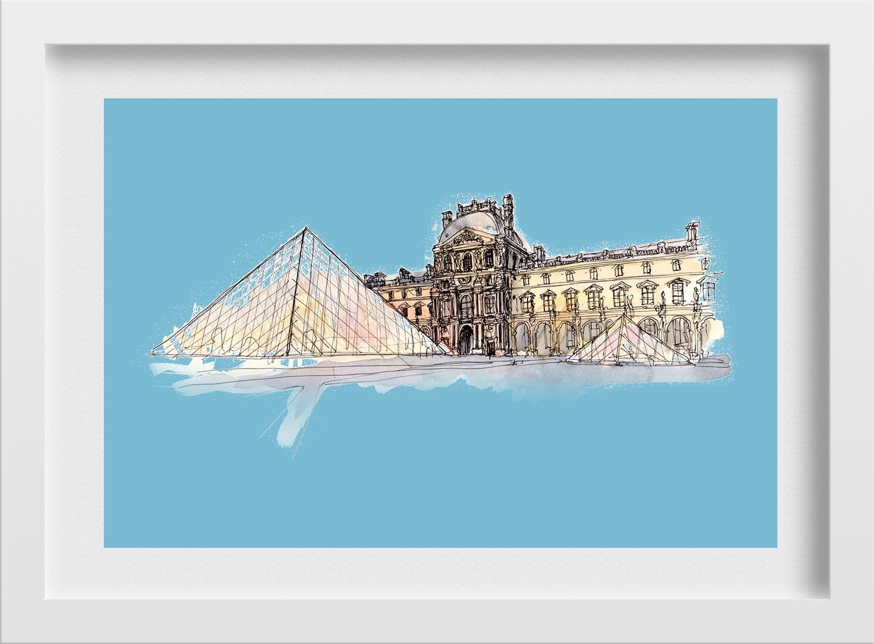 Louvre Museum Illustration Painting -  Meri Deewar 3 : 2 Horizontal Premium Wall Art Canvas by MeriDeewar