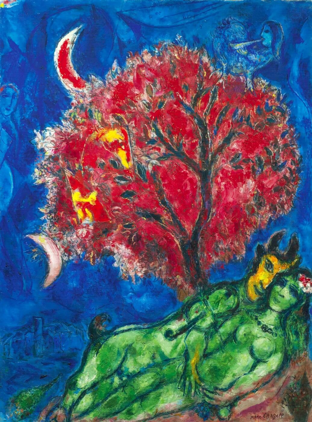 Lovers under a red tree Painting - Meri Deewar 3 : 4 Vertical Premium Wall Art Canvas by MeriDeewar