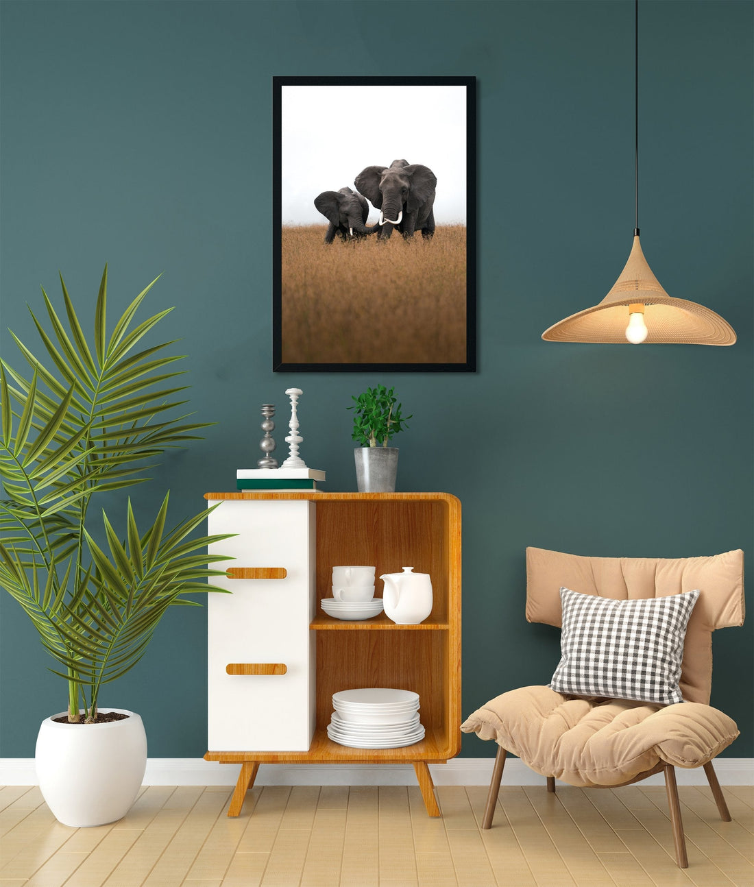 Loving Elephant mother and calf Painting - Meri Deewar 2 : 3 Vertical Premium Wall Art Canvas by MeriDeewar