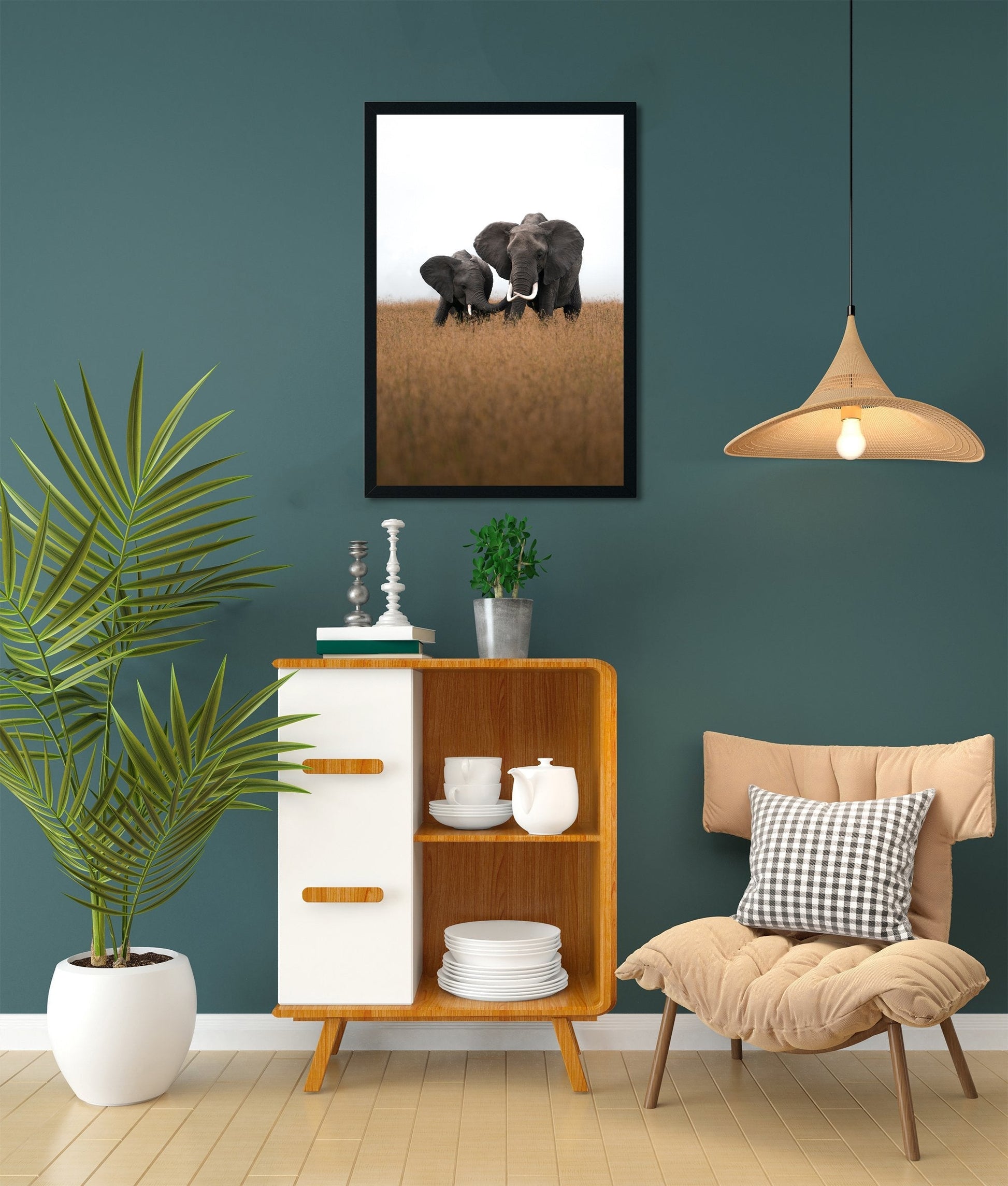 Loving Elephant mother and calf Painting - Meri Deewar 2 : 3 Vertical Premium Wall Art Canvas by MeriDeewar