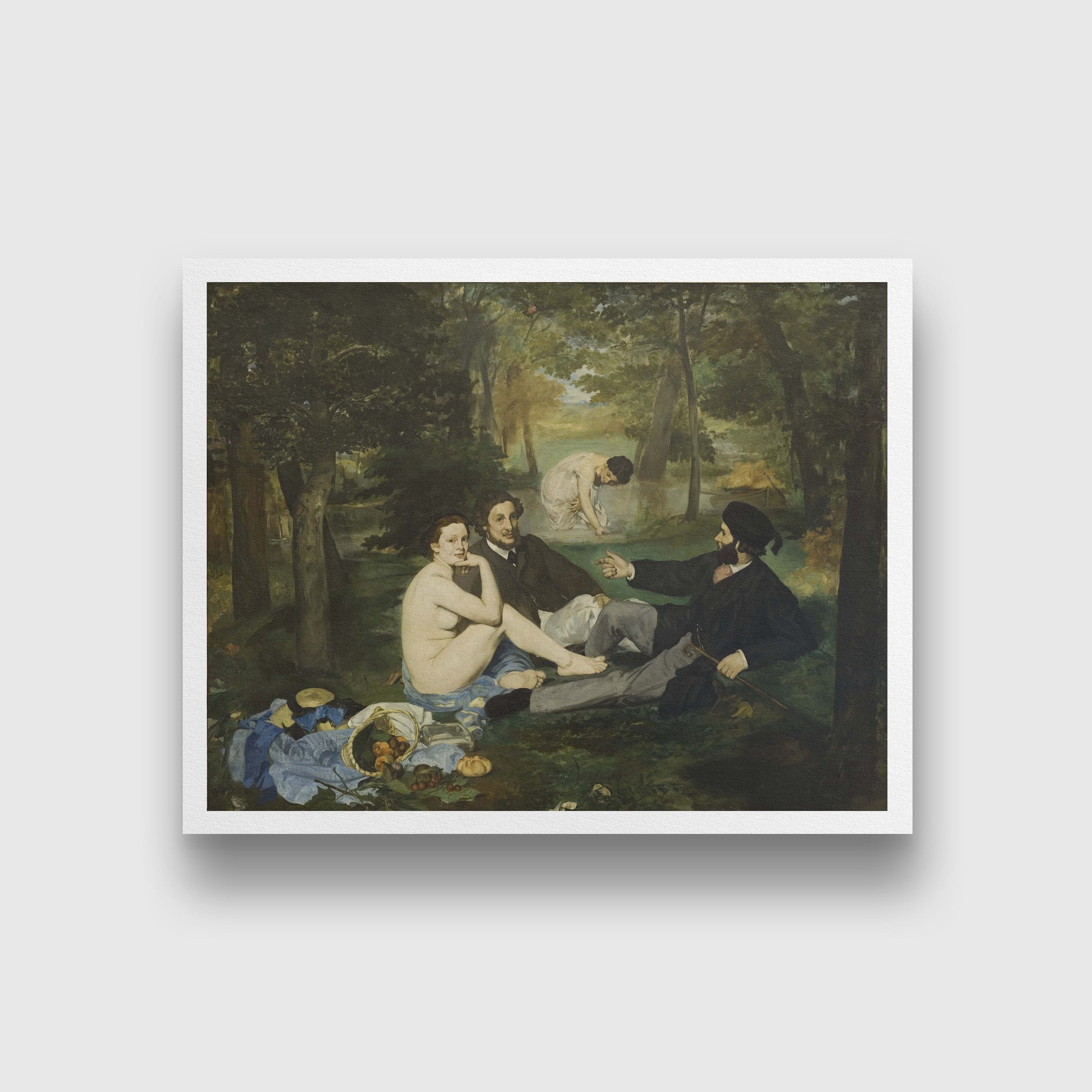 Lunch on the Grass Painting - Meri Deewar 4 : 3 Horizontal Premium Wall Art Canvas by MeriDeewar