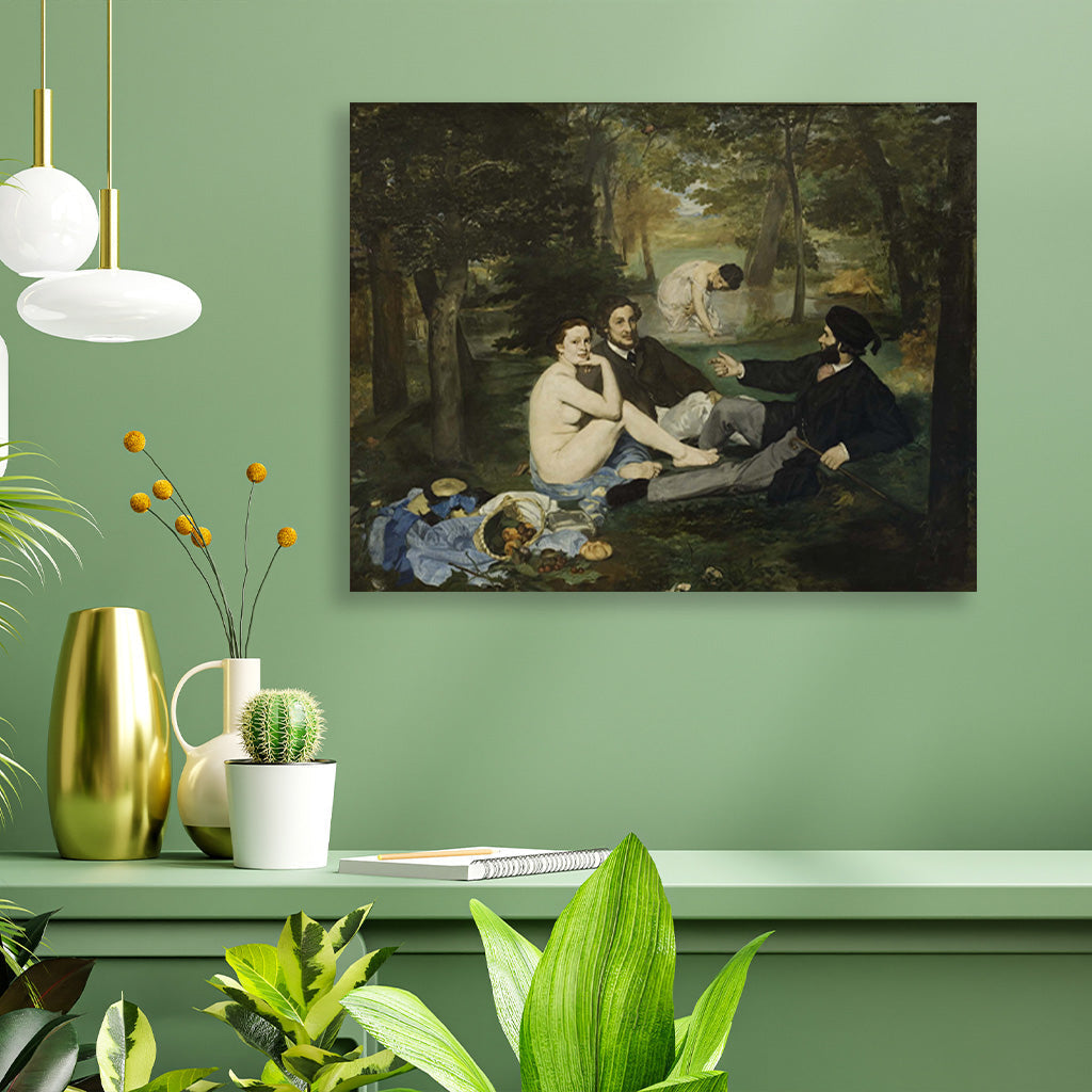 Lunch on the Grass Painting - Meri Deewar 4 : 3 Horizontal Premium Wall Art Canvas by MeriDeewar