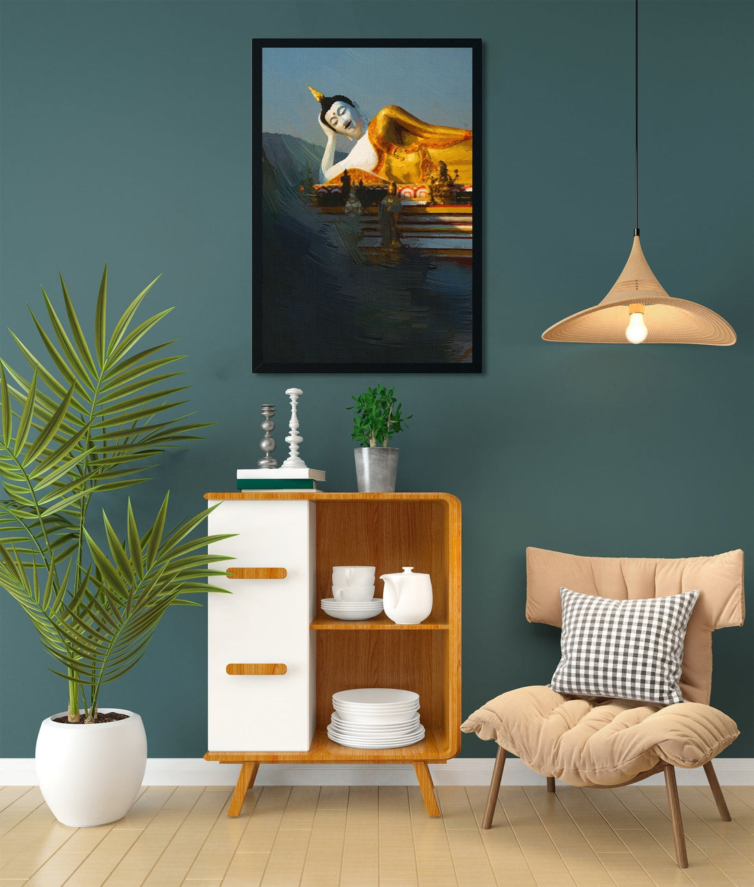 Lying Buddha statue Painting - Meri Deewar 2 : 3 Vertical Premium Wall Art Canvas by MeriDeewar