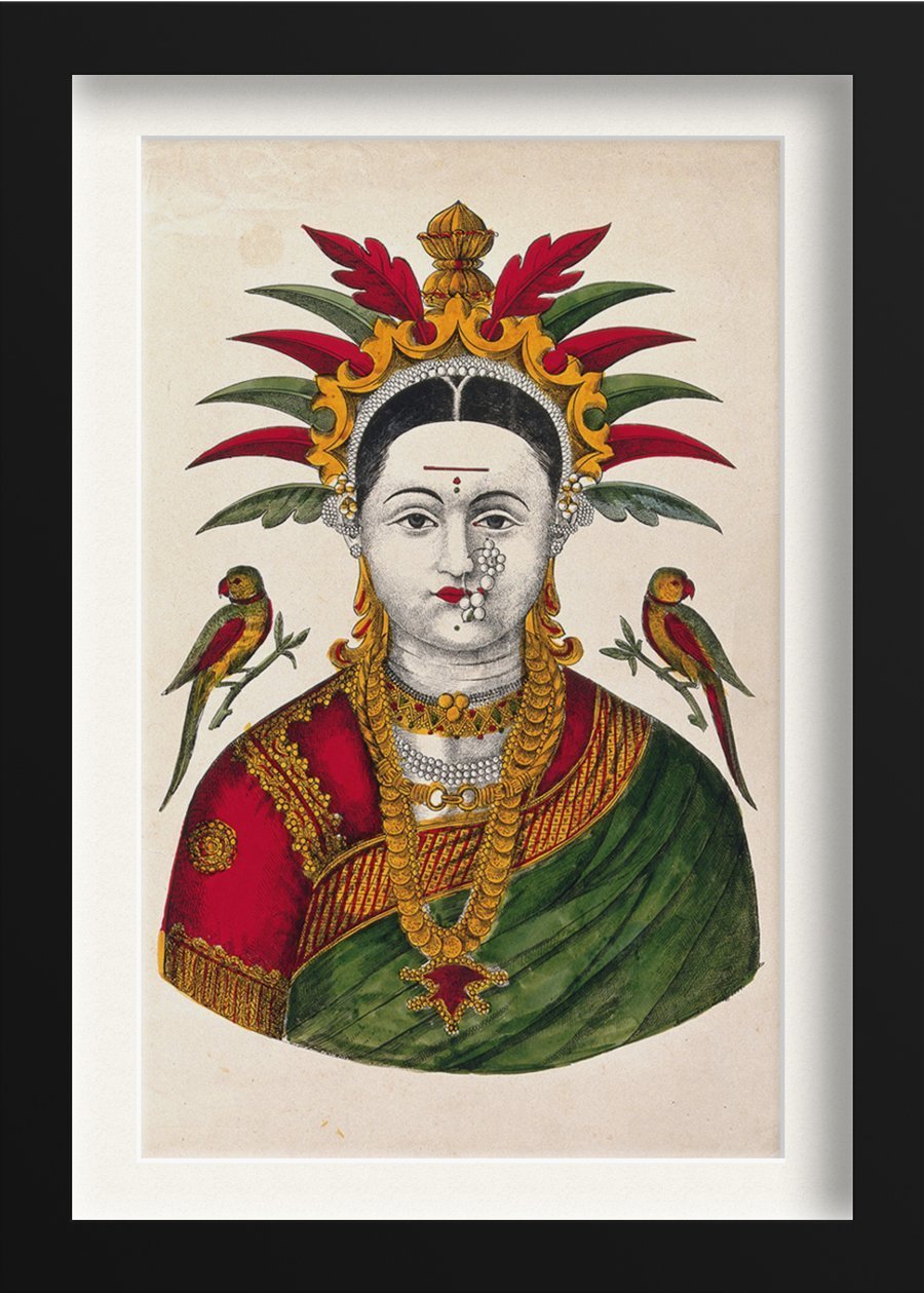 Mahalakshmi with two parrots Painting - Meri Deewar 2 : 3 Vertical Premium Wall Art Canvas by MeriDeewar