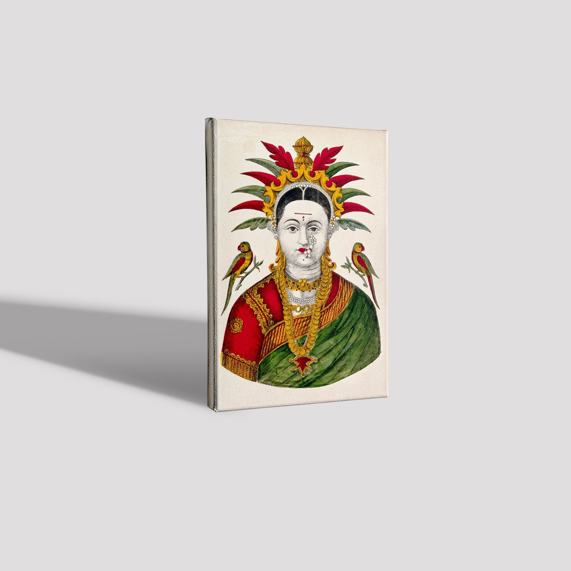 Mahalakshmi with two parrots Painting - Meri Deewar 2 : 3 Vertical Premium Wall Art Canvas by MeriDeewar