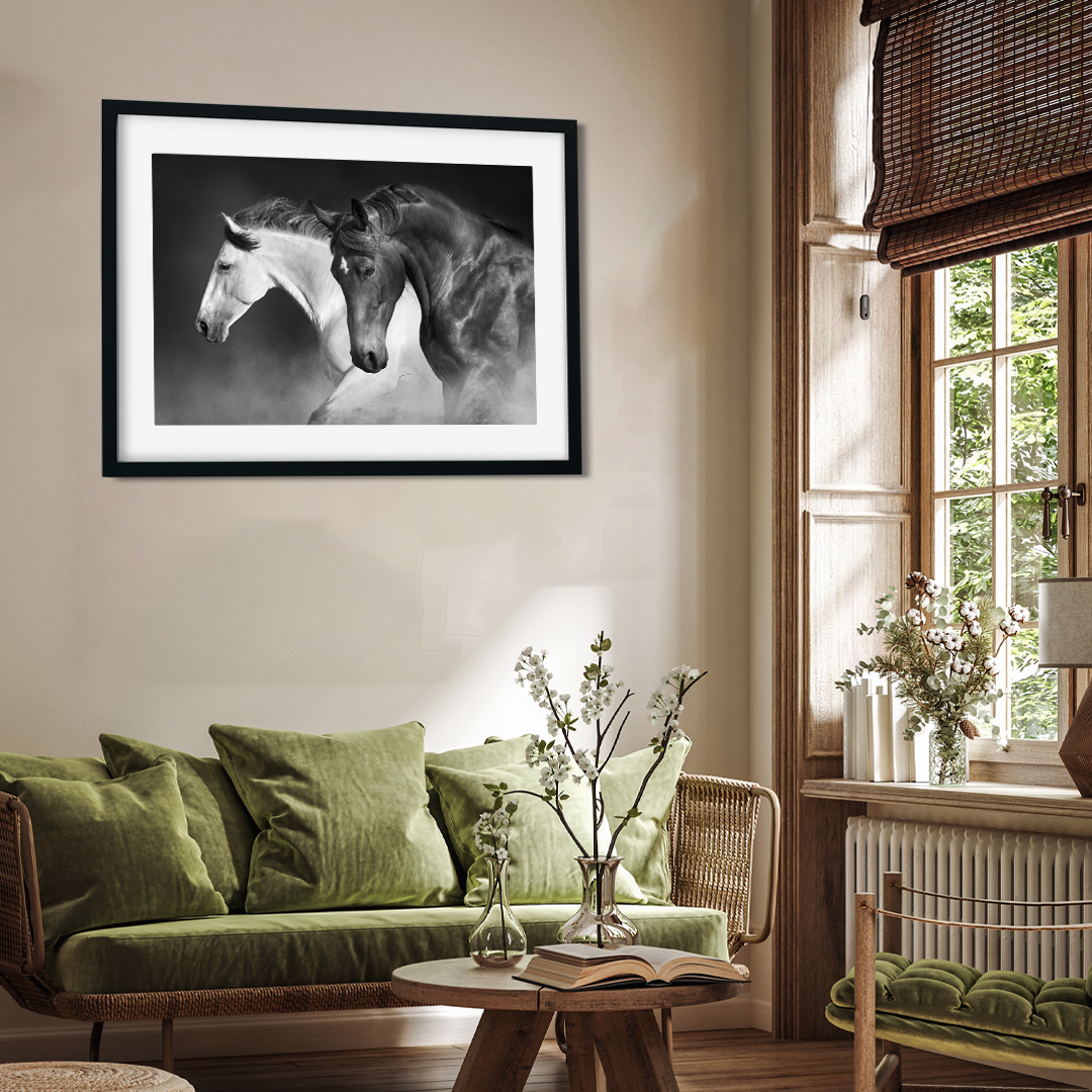 Majestic Stallions Framed Wall Painting 3 : 2 Horizontal Premium Wall Art Canvas by MeriDeewar