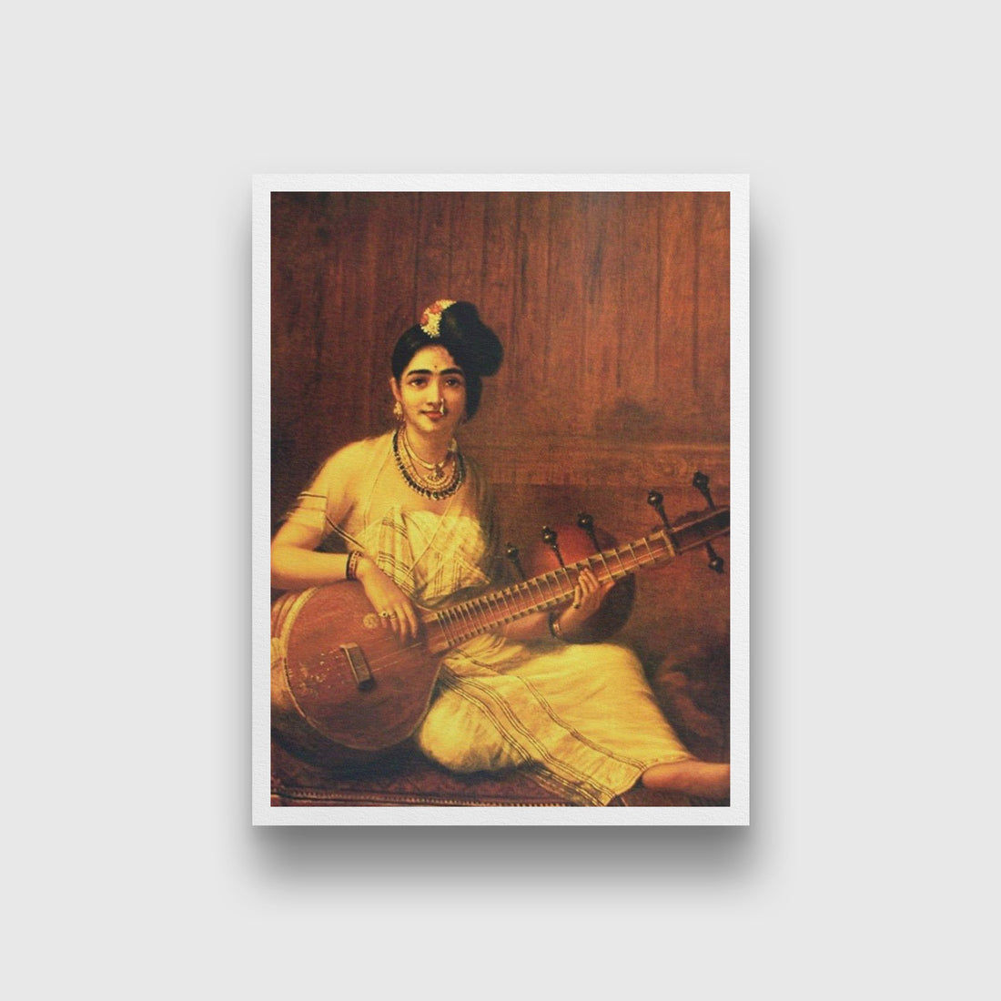 Malabar Lady With Veena Painting - Meri Deewar 3 : 4 Vertical Premium Wall Art Canvas by MeriDeewar