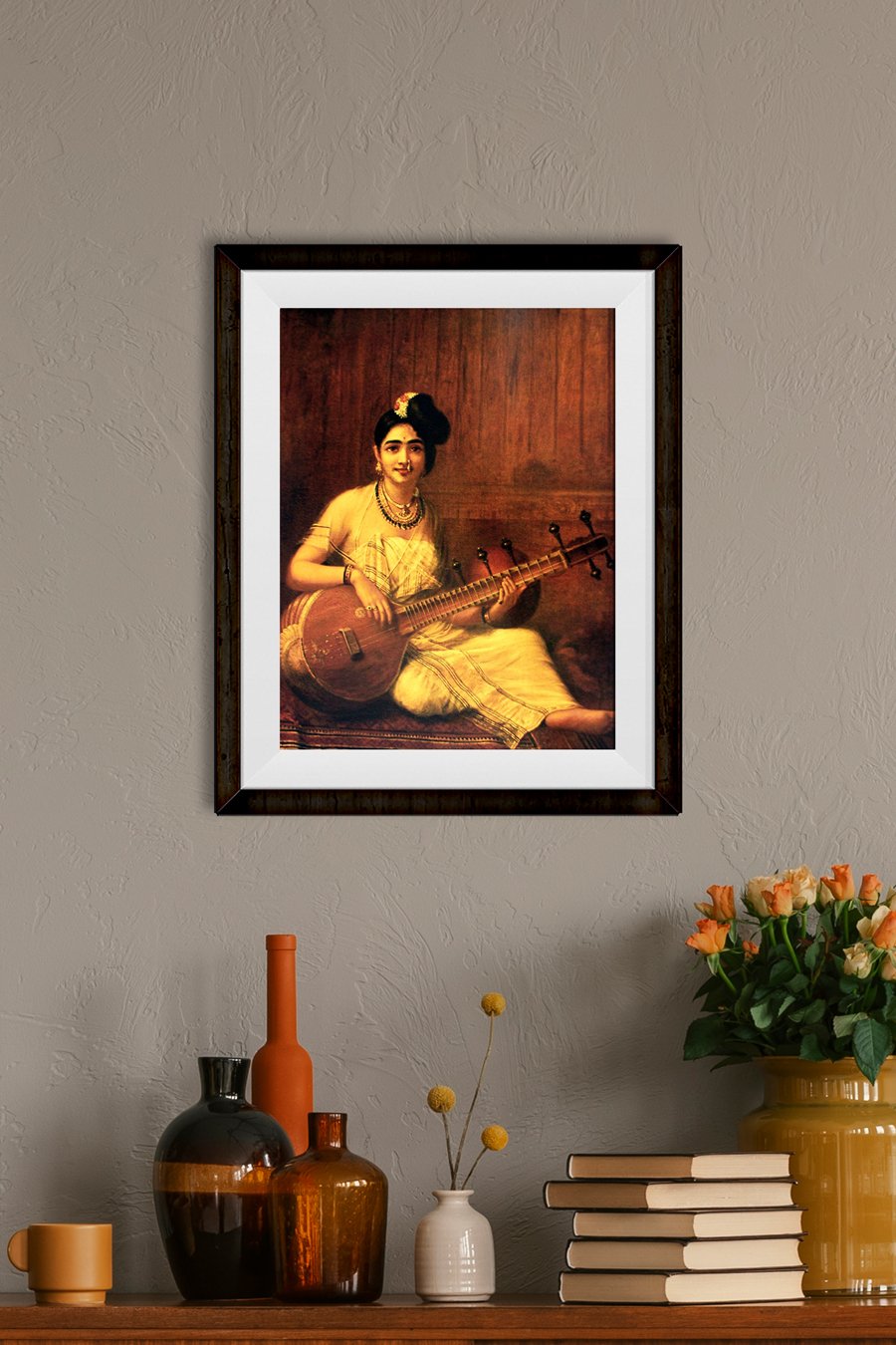 Malabar Lady With Veena Painting - Meri Deewar 3 : 4 Vertical Premium Wall Art Canvas by MeriDeewar
