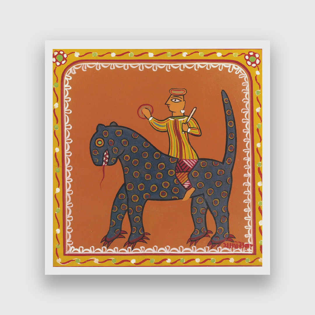 Man on a Beast Jamini Roy Painting 1 : 1 Square Premium Wall Art Canvas by MeriDeewar