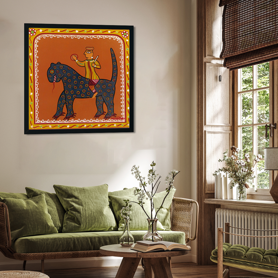 Man on a Beast Jamini Roy Painting 1 : 1 Square Premium Wall Art Canvas by MeriDeewar