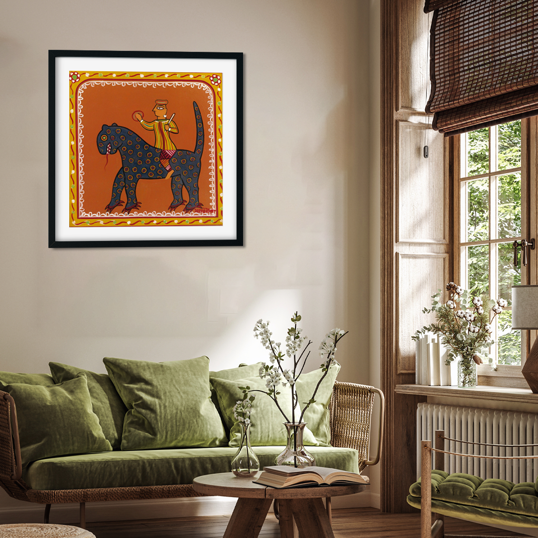 Man on a Beast Jamini Roy Painting 1 : 1 Square Premium Wall Art Canvas by MeriDeewar