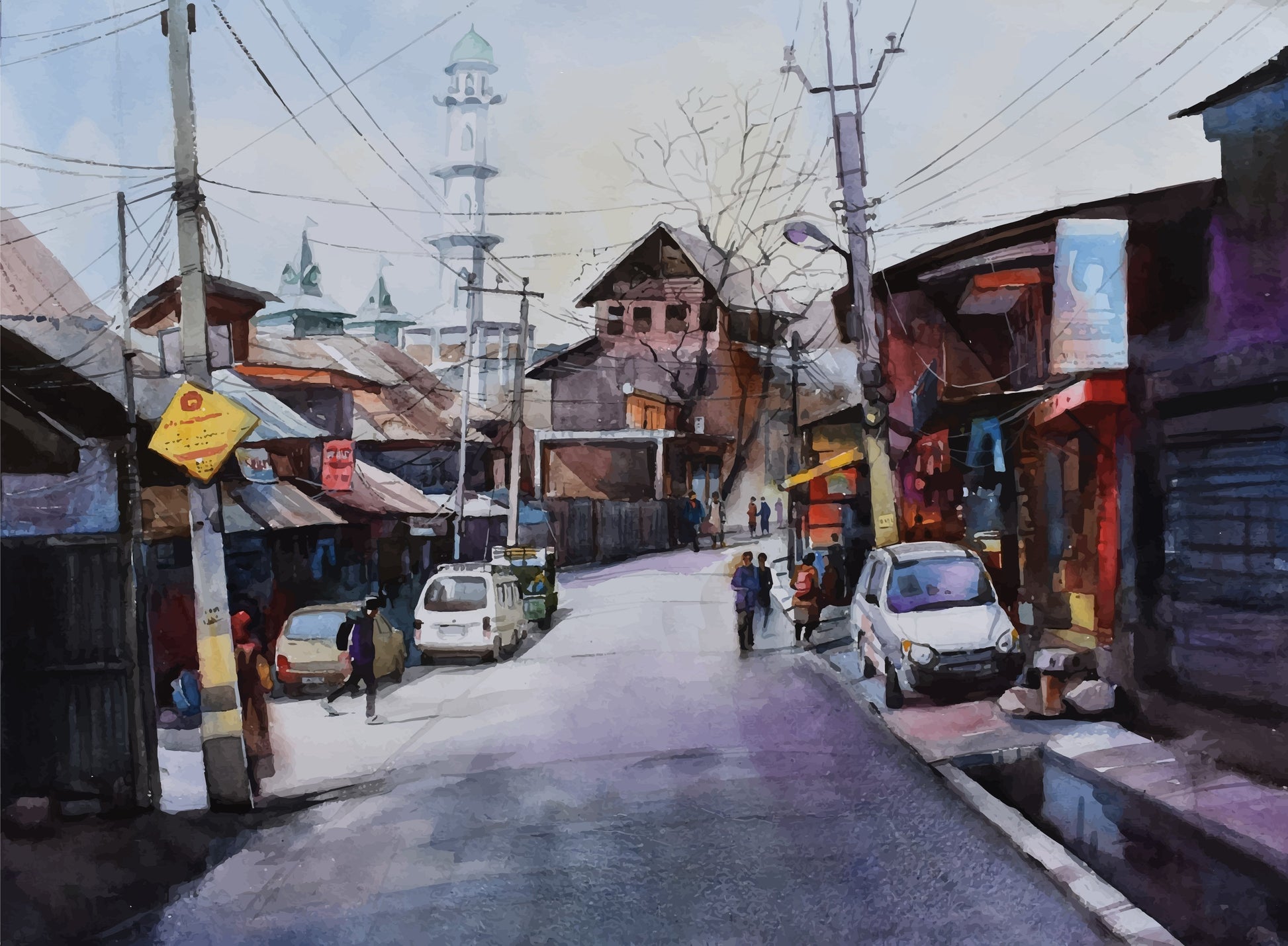 Market view of Golconda fort Painting - Meri Deewar 4 : 3 Horizontal Premium Wall Art Canvas by MeriDeewar