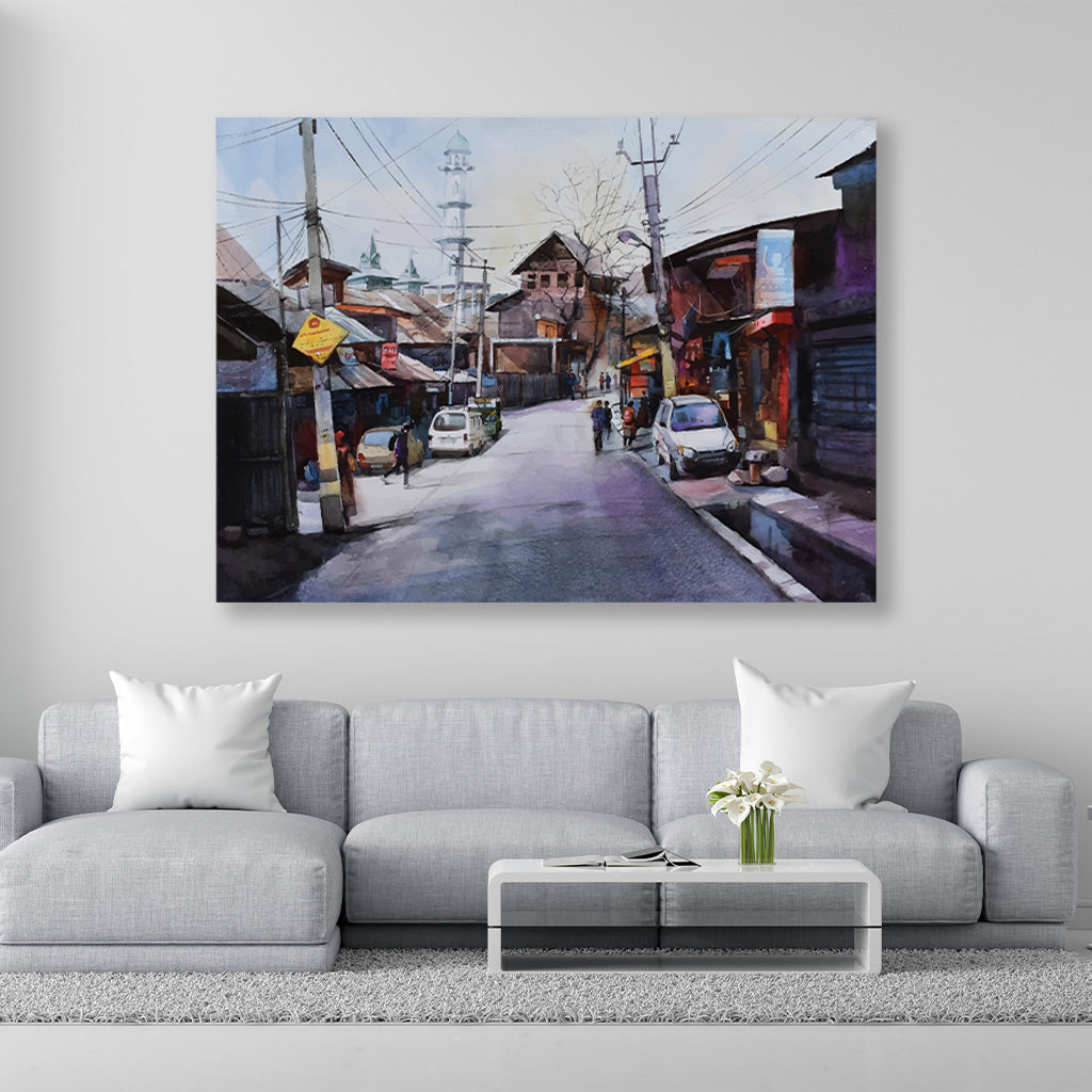 Market view of Golconda fort Painting - Meri Deewar 4 : 3 Horizontal Premium Wall Art Canvas by MeriDeewar