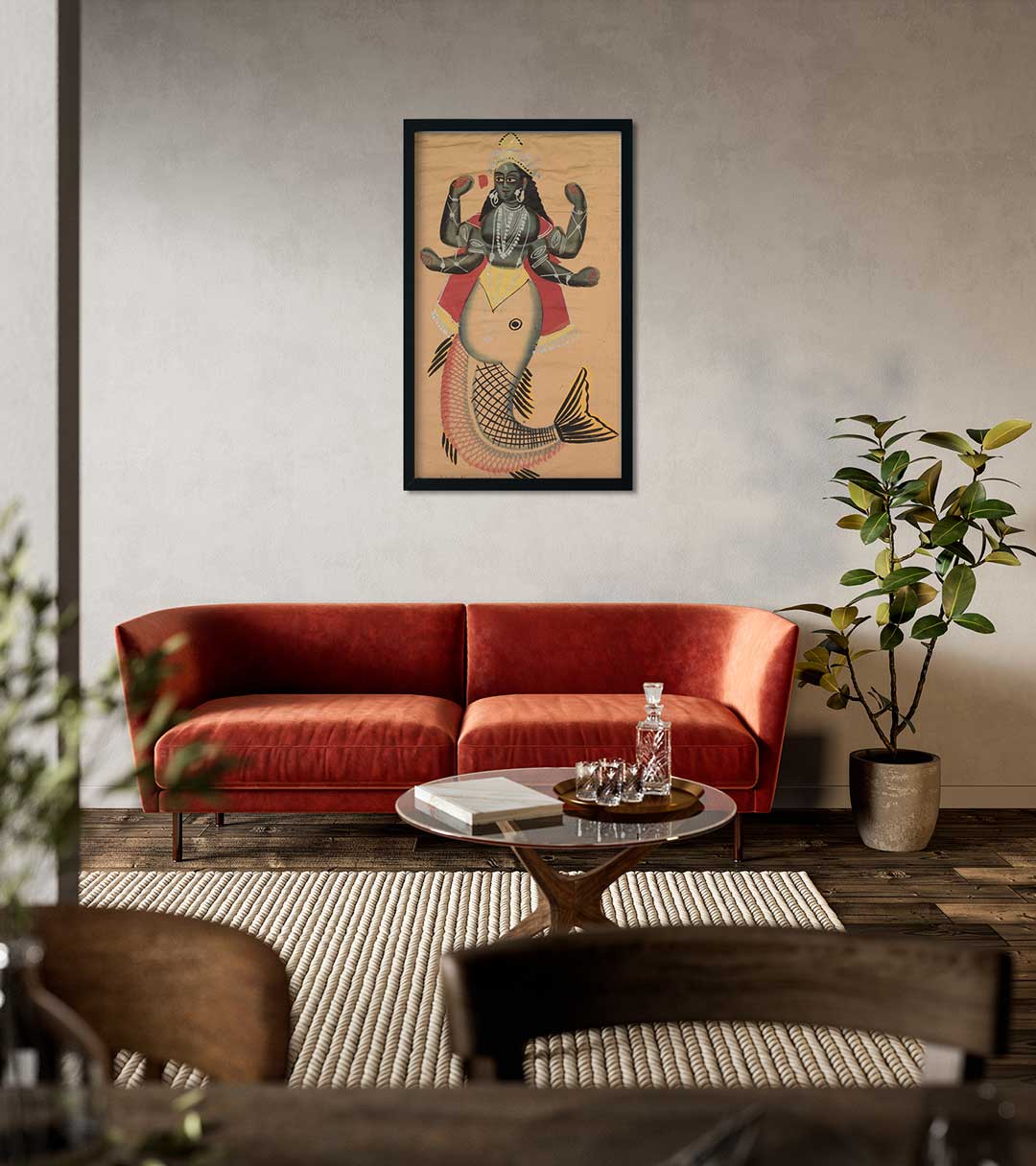 Matsya, Fish Avatara of Vishnu Painting 1 : 2 Vertical Premium Wall Art Canvas by MeriDeewar