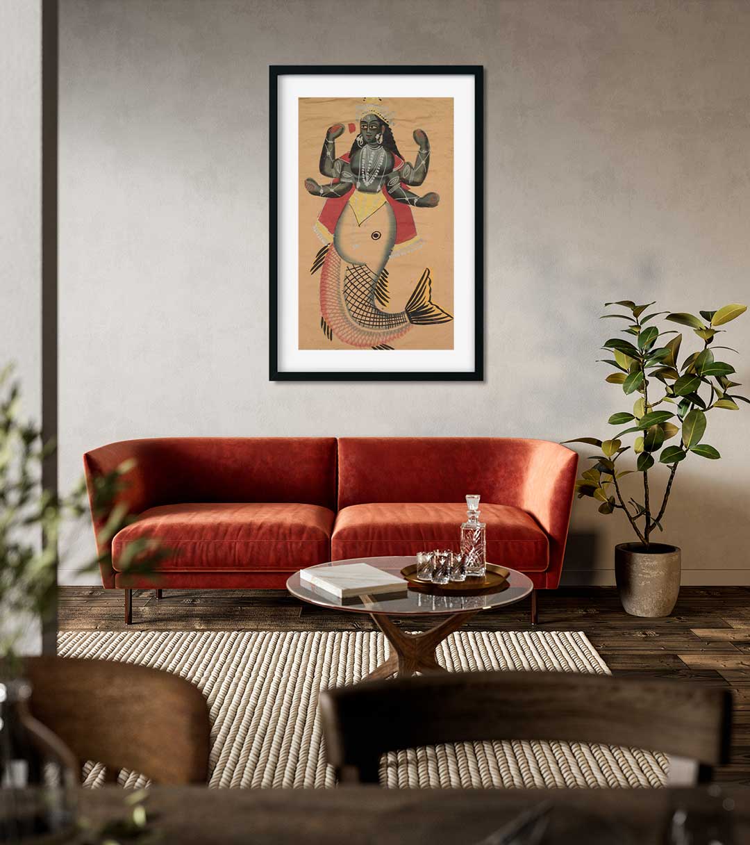 Matsya, Fish Avatara of Vishnu Painting 1 : 2 Vertical Premium Wall Art Canvas by MeriDeewar