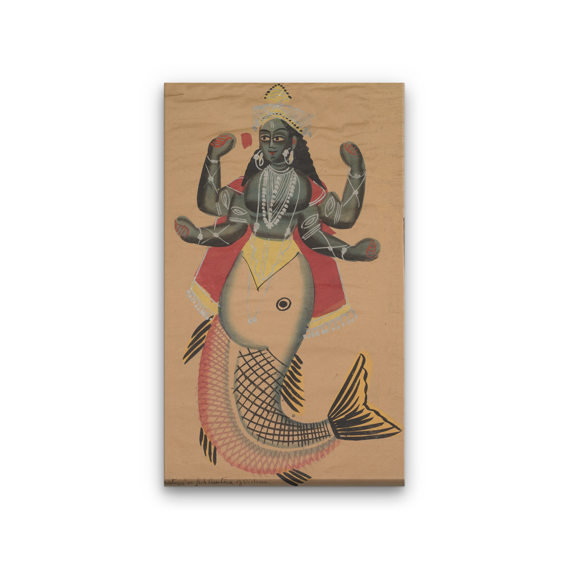 Matsya, Fish Avatara of Vishnu Painting 1 : 2 Vertical Premium Wall Art Canvas by MeriDeewar