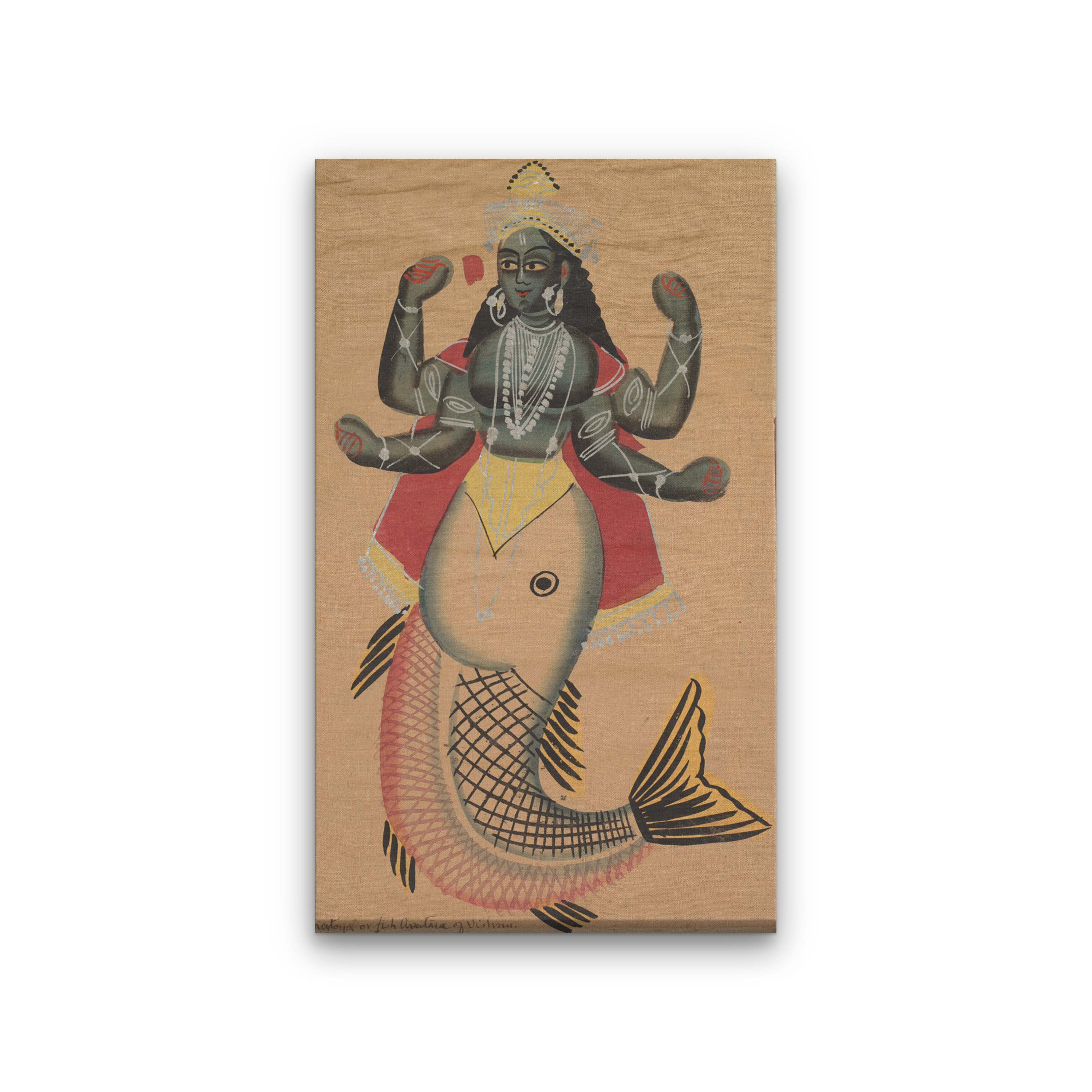Matsya, Fish Avatara of Vishnu Painting 1 : 2 Vertical Premium Wall Art Canvas by MeriDeewar