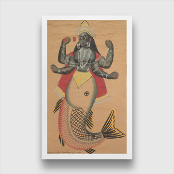 Matsya, Fish Avatara of Vishnu Painting 1 : 2 Vertical Premium Wall Art Canvas by MeriDeewar