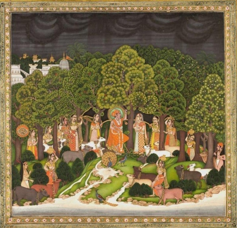 Radha And Krishna Meet In The Forest During A Storm Painting - Meri Deewar - MeriDeewar