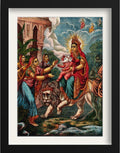 Durga riding on a lion with Ganesha Painting - Meri Deewar - MeriDeewar