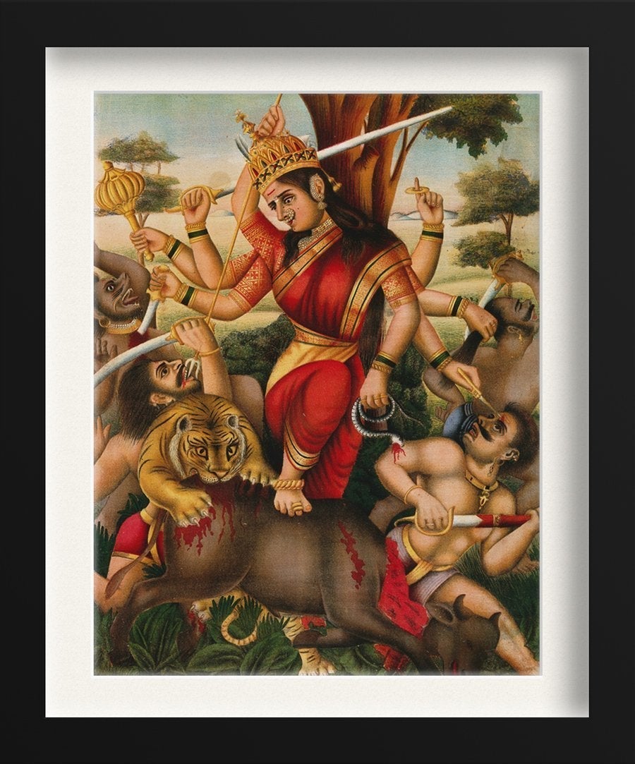 Durga slaying the Buffalo Demon. 2 Painting - Meri Deewar - MeriDeewar
