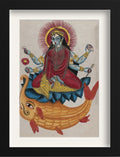 Saraswati-sitting-on-a-lotus-with-her-elephant-fish Painting - Meri Deewar - MeriDeewar