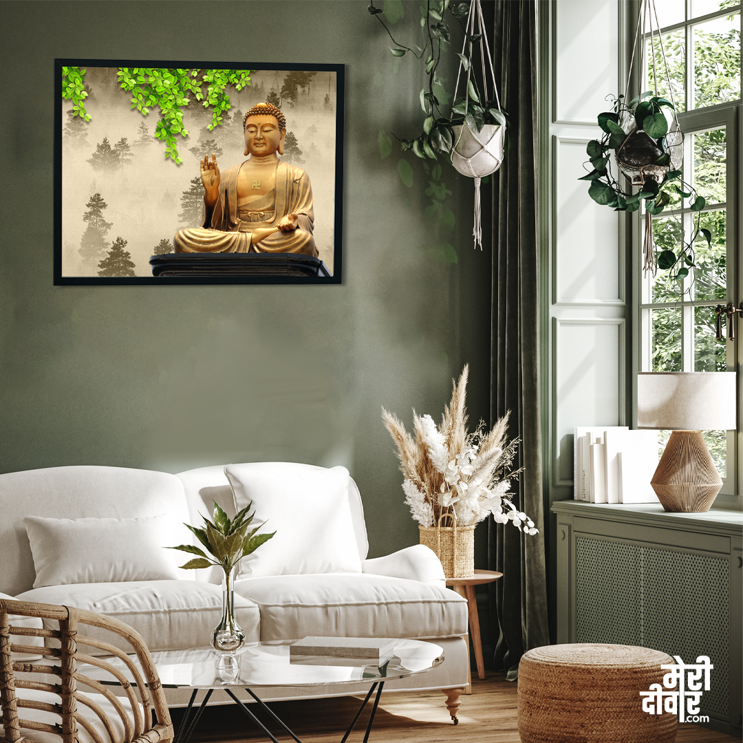 Meditating Buddha Wall Painting 4 : 3 Horizontal Premium Wall Art Canvas by MeriDeewar