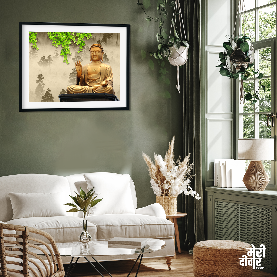 Meditating Buddha Wall Painting 4 : 3 Horizontal Premium Wall Art Canvas by MeriDeewar