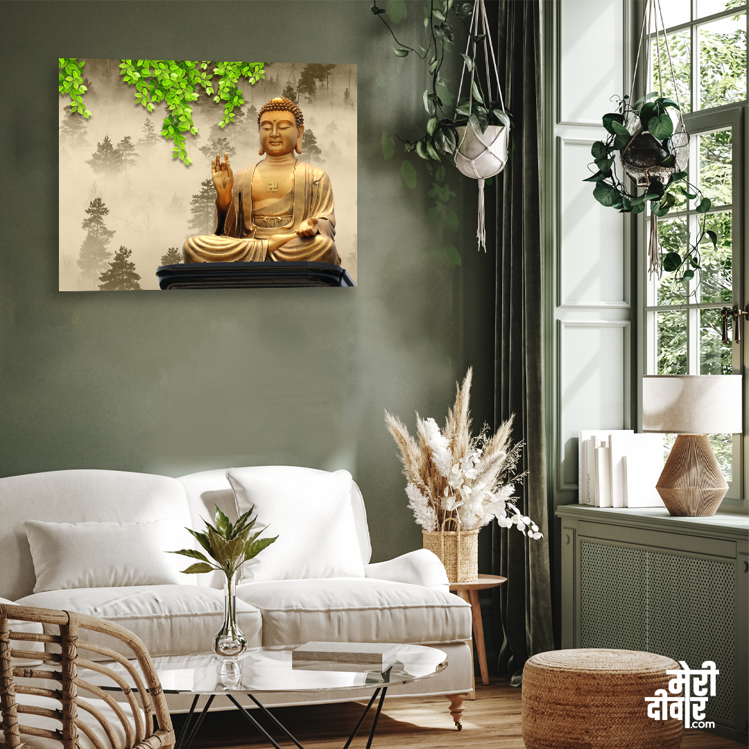 Meditating Buddha Wall Painting 4 : 3 Horizontal Premium Wall Art Canvas by MeriDeewar