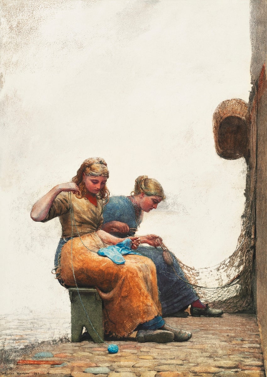 Mending the Nets painting - Meri Deewar 3 : 4.2 Vertical Premium Wall Art Canvas by MeriDeewar